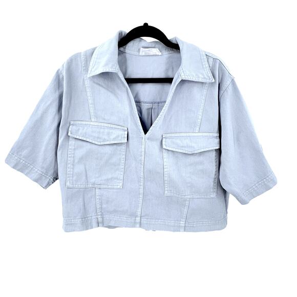 Denim on Denim Set Women's L Y2K Cropped Top Mini Skirt Skort Wrap Festival Blue - Picture 2 of 7